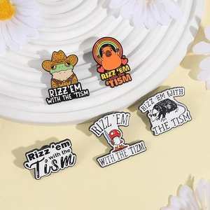 Set of 5 cartoon enamel pins featuring frog, capybara and funny quotes for clothing