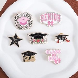 Class of 2025 graduation enamel pin set with mortarboard and flower designs