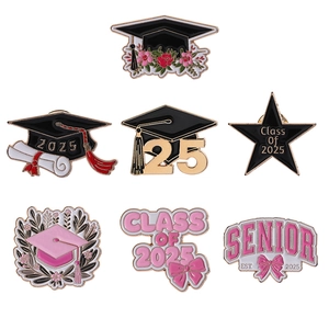 7-piece 2025 graduation enamel pin set with mortarboard and senior star designs