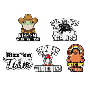 Set di 5 spille in smalto con animali divertenti tra cui capibara, rana e design Rizz