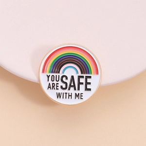 Épingle Émaillée Arc-En-Ciel You Are Safe With Me En Alliage De Zinc Broche Ronde Badge Accessoire Pour Vêtements Sacs