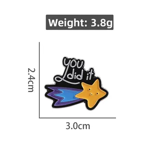 Enamel shooting star brooch with 'you did it' text and precise dimensions of 3.0x2.4cm