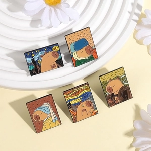 Lot de 5 pin's en émail Capybara avec parodies créatives de peintures pour accessoires