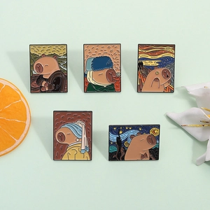 Creative Capybara Famous Painting Enamel Pin Cartoon Artistic Brooch For Backpack Clothing Pins Fashion Badge Jewelry Accessories