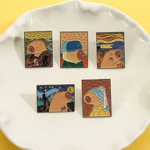 Lot de 5 épingles en émail Capybara créatives inspirées par des peintures à l'huile célèbres
