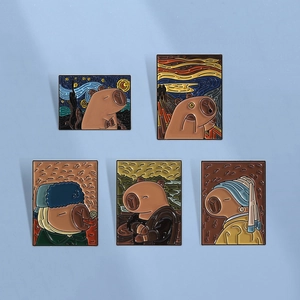 Broche en Émail Drôle de Capybara Peinture Célèbre Alliage de Zinc Animal de Dessin Animé Badge pour Vêtements Sac Décoration Homme Femme