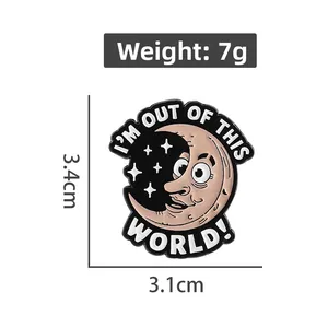Detailed view of moon enamel brooch with size 3.4cm x 3.1cm and 7g weight specs