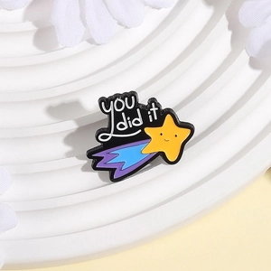 Star enamel brooch with You Did It lettering and yellow smiling star on white background
