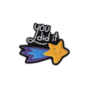 Cute enamel shooting star brooch featuring YOU DID IT text on a white background