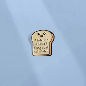 Funny Cartoon Toast Bread Enamel Pin I Tolerate A Lot Of Things But Not Gluten Zinc Alloy Brooch For Backpack Clothing Accessories