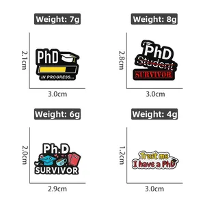 Detailed size and weight specs for four doctoral graduation hat enamel lapel pins