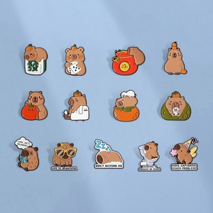 Cute Cartoon Capybara Enamel Pin Zinc Alloy Animal Brooch Fun Capybara Badge For Backpack Clothes Student Gift Jewelry