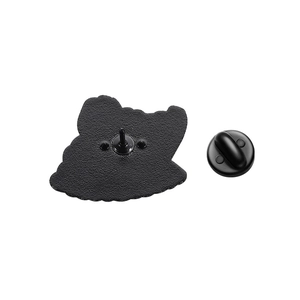 Detail view of the black matte enamel pin back with a durable rubber butterfly clutch