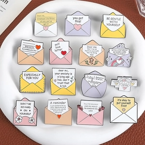 Creative envelope enamel pin set with rainbow and heart patterns in 15 styles