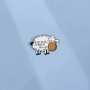 Religious Sheep Enamel Brooch Pin Matthew 18:12 Verse Zinc Alloy Animal Badge Motivational Christian Gift For Women Men Decor