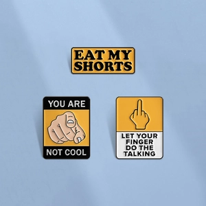 Unique Creative Enamel Brooch Pin Set Funny English Slogans Gesture Pattern Zinc Alloy Badges Personalized Clothing Accessories
