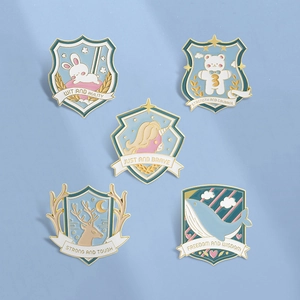 Animal Enamel Pin Brooch Zinc Alloy Shield Shape Rabbit Whale Elk Unicorn Inspirational Quote Badge Jewelry Gift Women