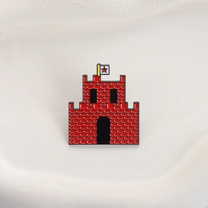 Creative pixel art red castle enamel brooch pin with a white star flag for clothing