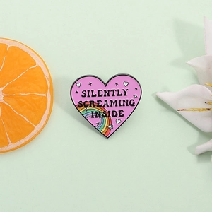 Silently Screaming Inside Quote Heart Enamel Pin Rainbow Alloy Brooch Badge For Clothing Backpack Decoration Women Jewelry