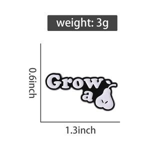 Detail shot of Grow a pair enamel pin with 3g weight and 1.3-inch dimensions