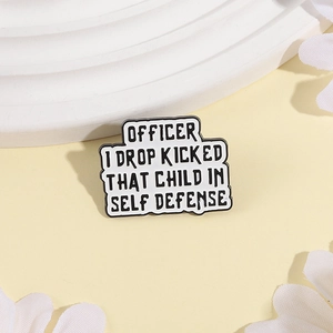 Funny coffee cup enamel pin with white drip oil finish and humorous slogan engraving