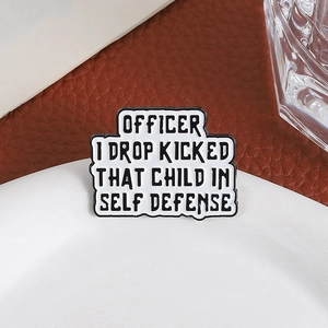 Black and white cartoon enamel pin badge with funny quote for versatile garment decoration