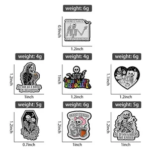 Size guide for punk skull and reaper lapel pins with precise weights and dimensions