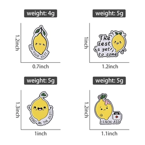 Détails de quatre broches en émail citron avec spécifications de taille et de poids
