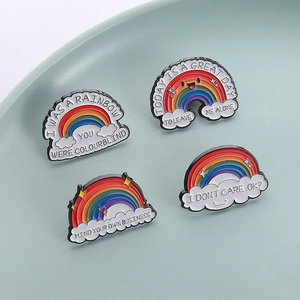 Colorful enamel rainbow lapel pins with inspirational quotes and cloud motifs set