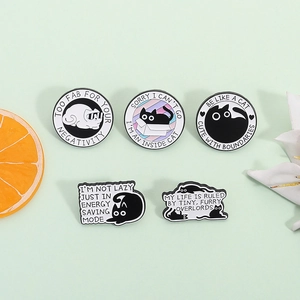 Cartoon Black White Cat Enamel Pin Set Funny Cat Quotes Brooch Alloy Lapel Pin For Backpack Jacket Clothing Accessory Jewelry Gift