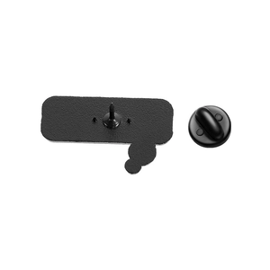 Detail of the black metal pin back and durable rubber clutch fastener for cartoon brooch