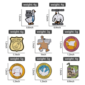Detailed size and weight chart for variety of funny silly goose enamel pins