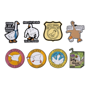 Set of 8 funny metal enamel goose pins with various humorous designs for decoration