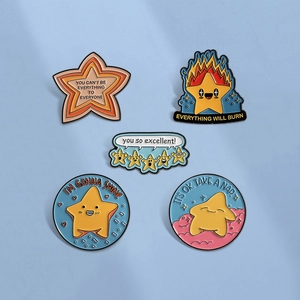 Cute Cartoon Enamel Star Brooch Zinc Alloy Inspirational English Quote Badge Student Gift Backpack Clothes Accessories Brooch