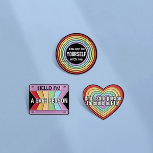 Rainbow Enamel Brooch Pin Set Zinc Alloy LGBTQ+ Ally A Safe Person Badges For Clothing Backpack Jewelry Gift Women Men