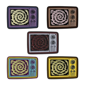Retro TV alloy enamel pin set with colorful swirl patterns for backpack decoration