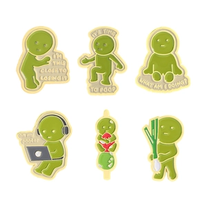 Funny green cartoon character enamel pins set with sarcastic text for daily accessories