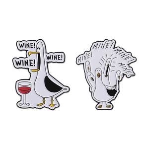 Funny seagull enamel pin set featuring Mine and Wine humorous quotes for clothes