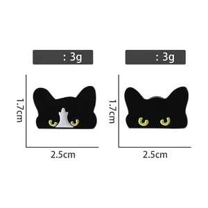 Cartoon black cat enamel pins set, cute metal badges for bags, 2.5cm width by 1.7cm height
