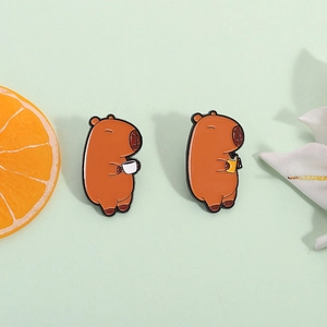Cute Capybara Alloy Brooch Cartoon Animal Enamel Pin Brown Painted Badge Jewelry Accessory For Backpack Clothes Jacket Decor Unisex
