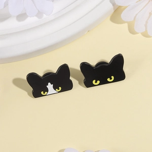Creative black cat enamel pins set of two, cute cartoon kitten badges for bags and clothing