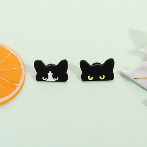Cartoon Black Cat Enamel Brooch Pin Cute Animal Alloy Painted Badge For Bags Clothing Accessories Decorative Jewelry Gift