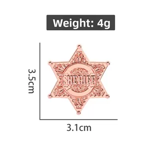 Detailed size view of rose gold sheriff star badge with dimensions and 4g weight