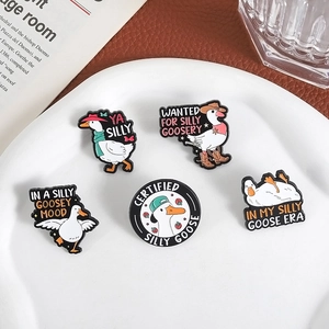 Set of 5 cute enamel silly goose lapel pins with funny English letters and creative designs