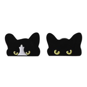 Cartoon black cat enamel pins with yellow eyes and silver alloy edges for backpacks