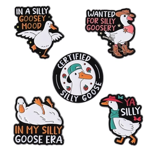 5-piece set of cartoon white goose enamel pins with cute personality designs for clothing