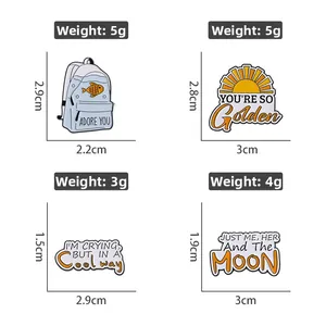 Detailed view of four Harry Styles enamel pins with precise dimensions and weight specs