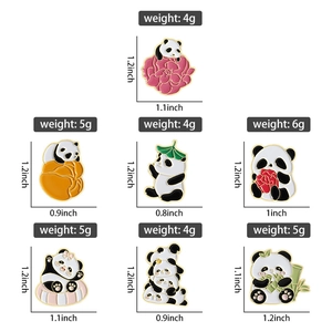 Detailed view of colorful enamel panda brooches with high-quality gold plating