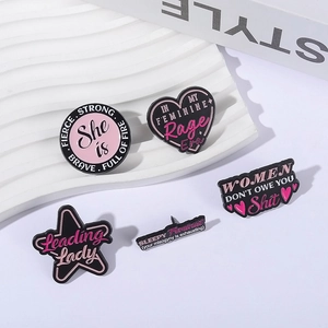 5pcs set of feminist enamel pins with She is FIERCE and Leading Lady slogans