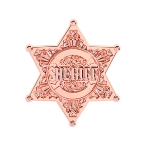 Rose gold six-point star sheriff badge brooch with detailed metallic engraving and relief